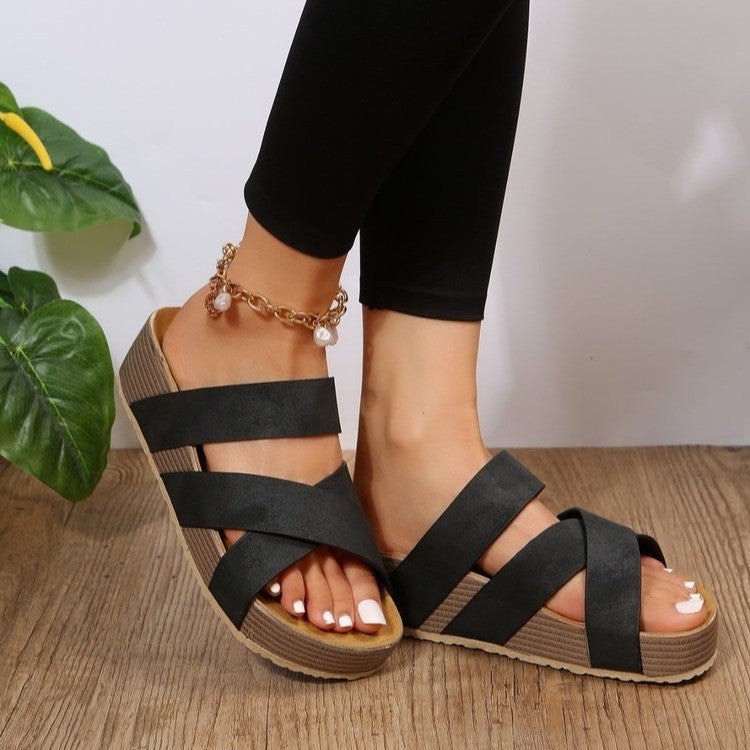 Cross-Strap Platform Sandals