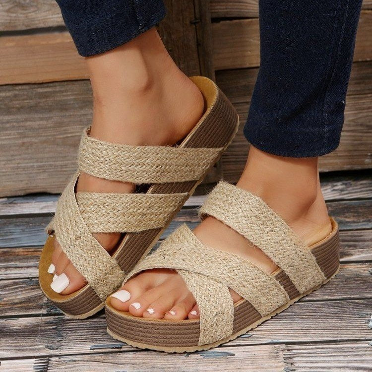 Cross-Strap Platform Sandals